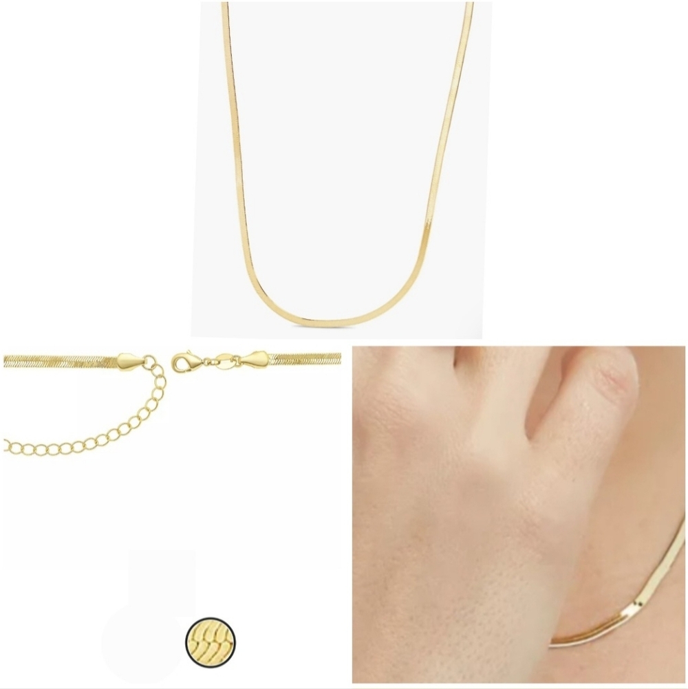 Nwt PRIMROSE Herringbone Chain Necklace Demi Fine 14kt Gold Plated Flat